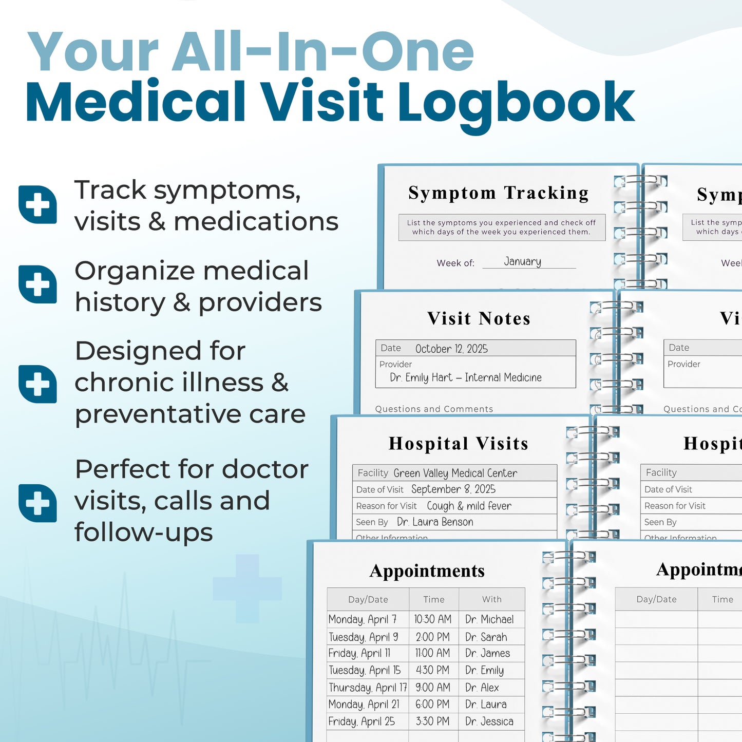 Medical Visit Logbook (A5 or B5) Spiral Bound Medical Planner & Medical History Organizer