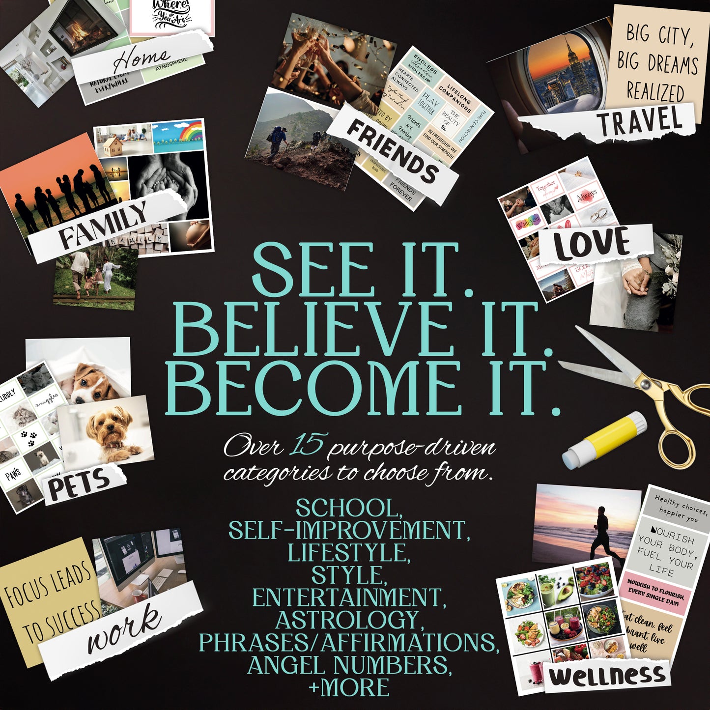 Vision Board Book 1,200+ Images & Quotes Collage Supplies Kit